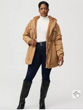 torrid Tan Hooded Puffer Coat with Faux Fur Trim